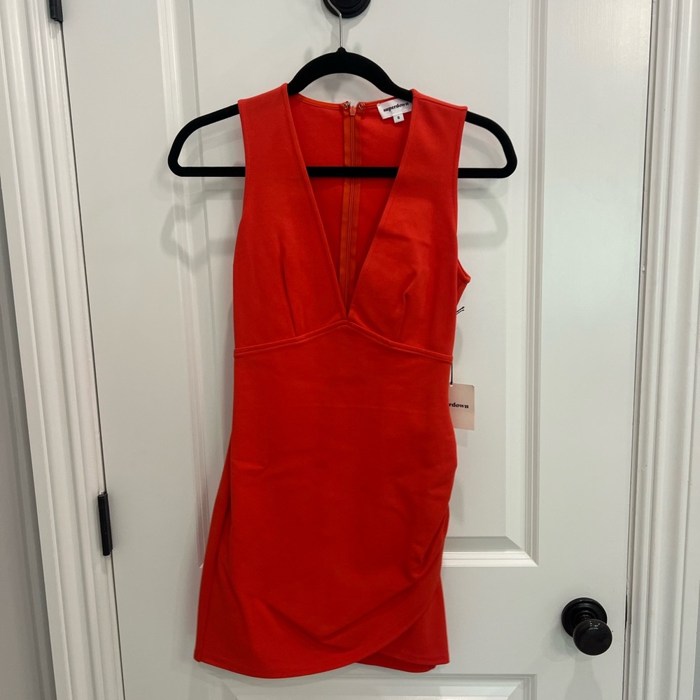 Superdown Red Asymmetrical Wrap Mini Dress